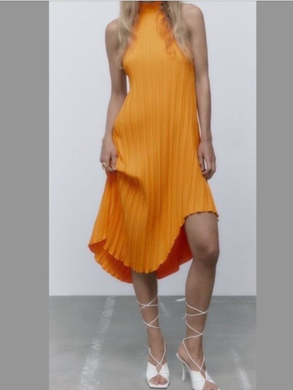 Zara Orange Halter Top with Button Neck Closure